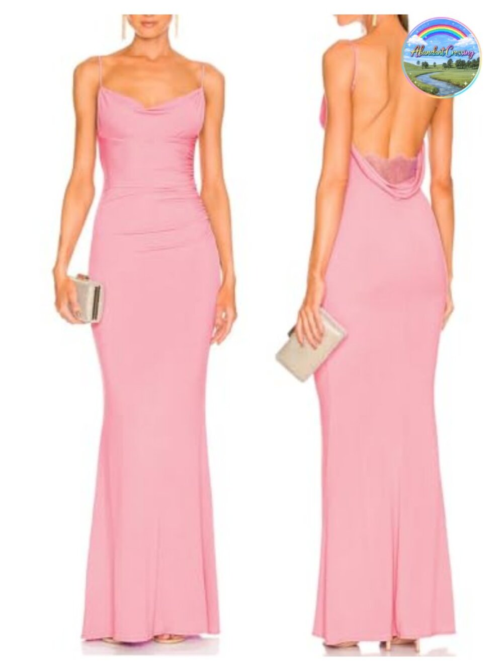 Women Drape Neck Lace Backless Maxi Dress Spaghetti Straps Mermaid Gown